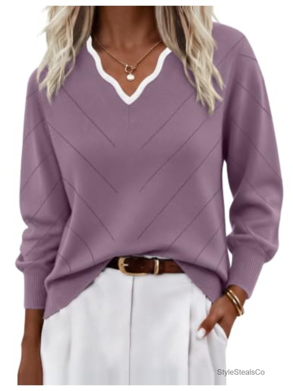 Ekouaer Women's V-Neck Knit Sweater Lightweight Long Sleeve Pullover